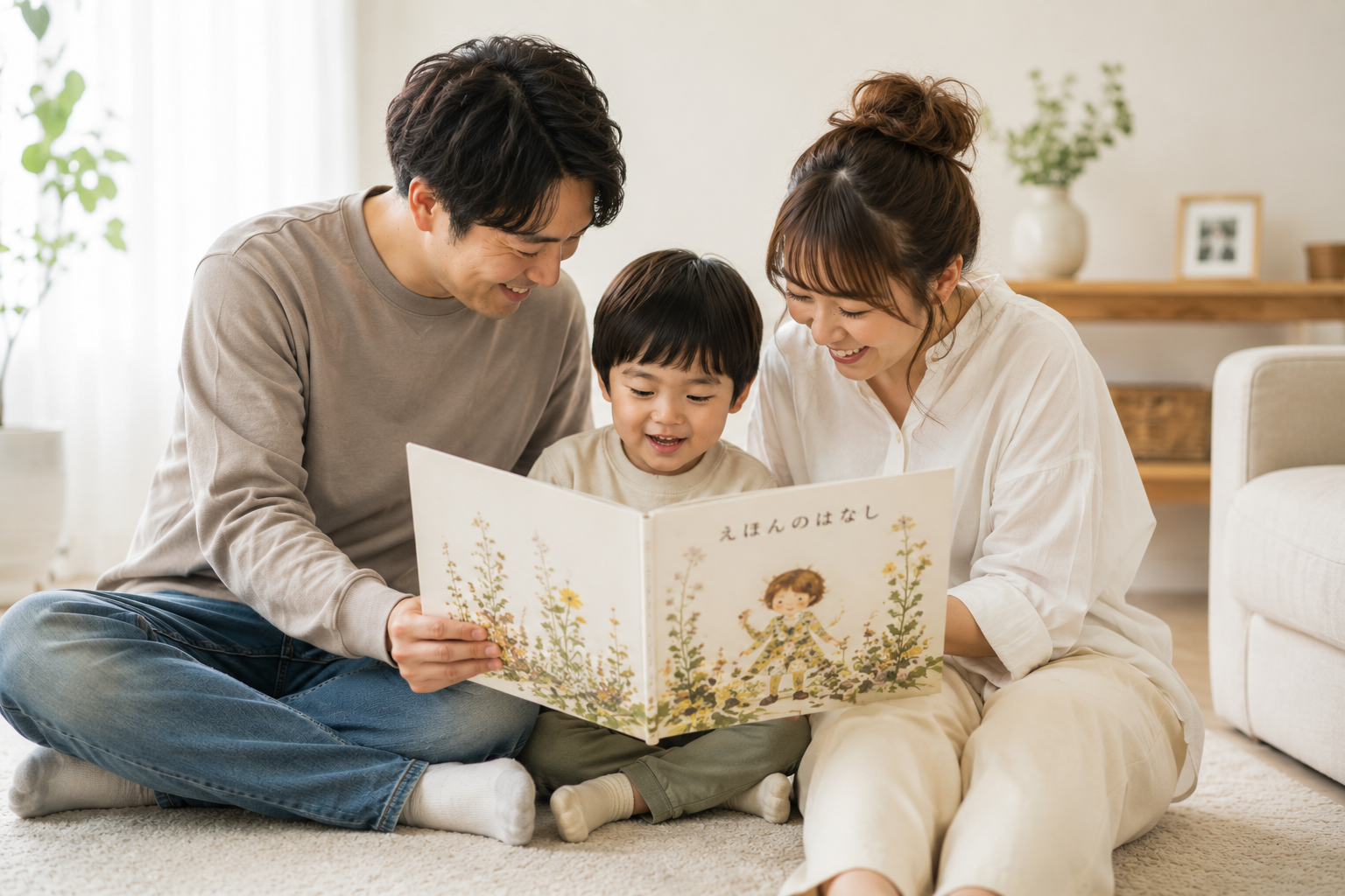 絵本を読む家族